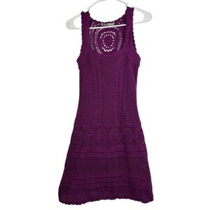 Athleta Purple Crochet Knit Sleeveless Dress S Cotton Blend Womens Casual Wear